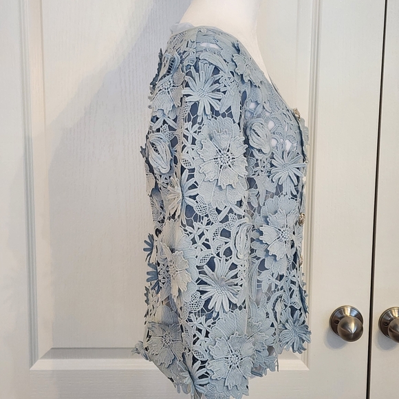 Boston Proper Floral Lace Blouse - Light Blue - Picture 7 of 12